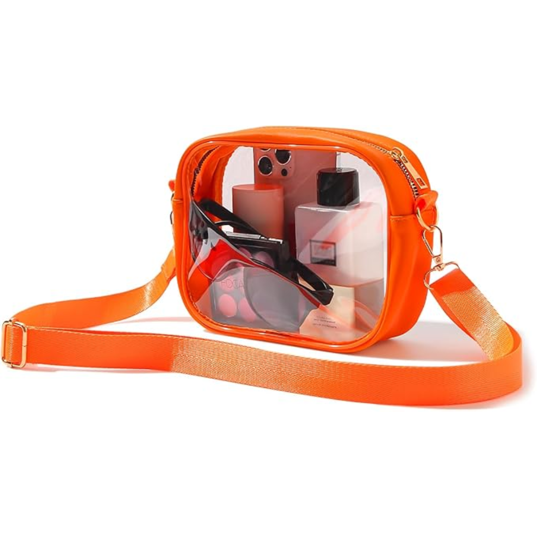 Hands-free clear crossbody bag for concerts, stadiums & festivals. Compact & easy to carry essentials.