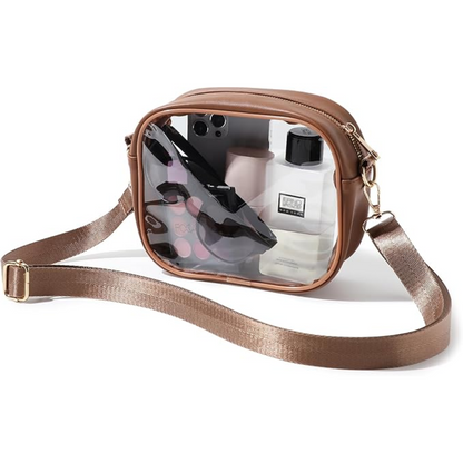 Clear PVC security-friendly crossbody bag, hands-free for stadium games, concerts, and festivals.