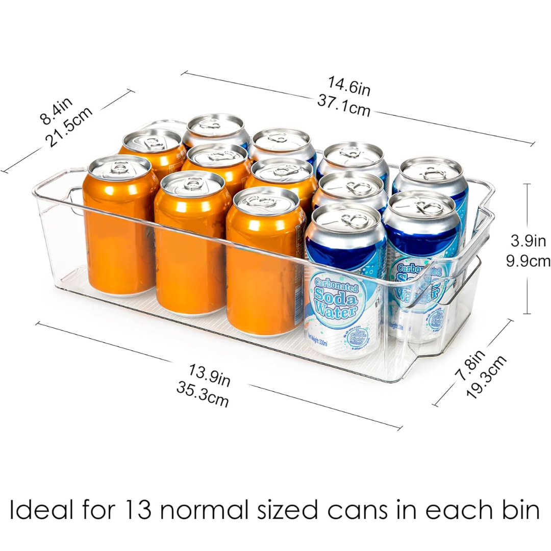 Versatile clear containers, a 4-pack for refrigerator, freezer, and pantry organization.