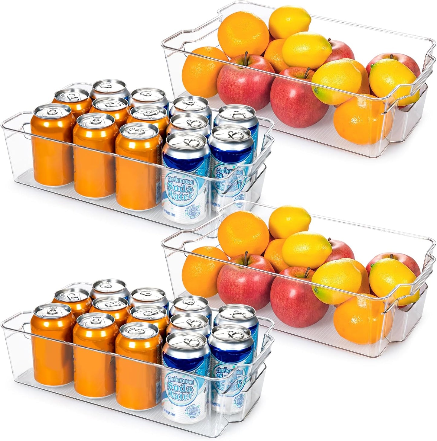 Keep your kitchen tidy with this 4-piece set of clear plastic food storage bins for the fridge.