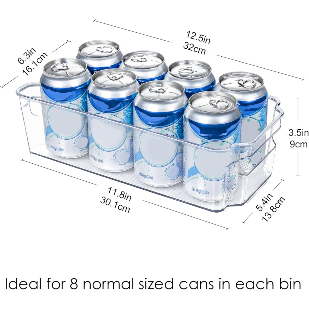 Set of 4 transparent fridge bins, ideal for organizing produce, drinks, and snacks in your refrigerator.