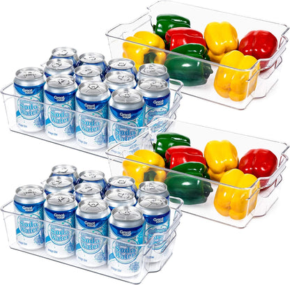 Space-saving clear fridge organizers, set of 4, ideal for small and large refrigerators.
