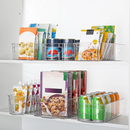 Home organization solution: 4 clear plastic bins for fridge, pantry, and kitchen storage.