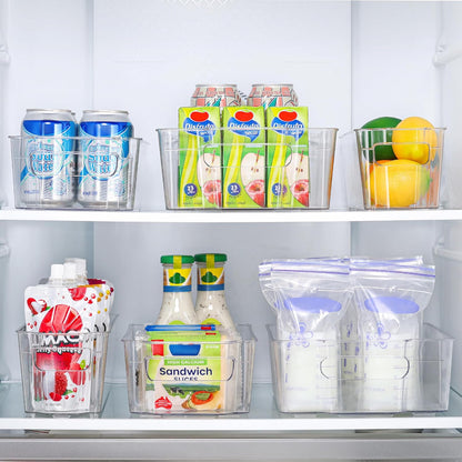 Food storage bins, 4-piece clear set, enhancing kitchen organization and visibility in your fridge.