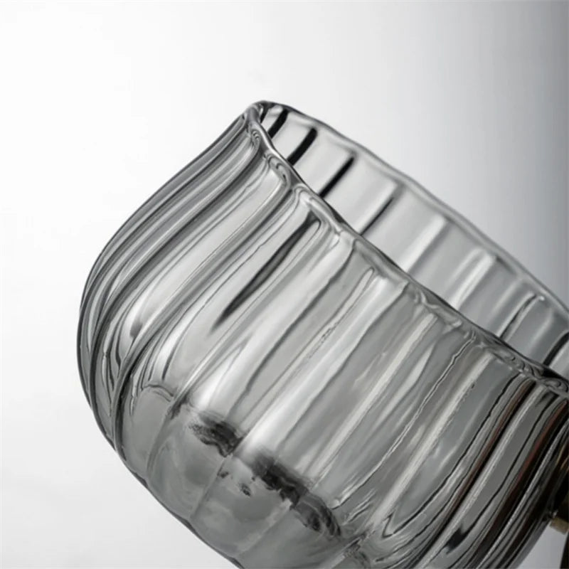Modern home decor clear textured glass mug with a stylish wooden handle, 8 fl oz capacity.