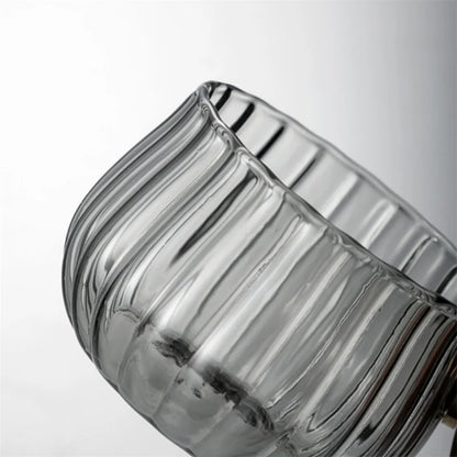 Modern home decor clear textured glass mug with a stylish wooden handle, 8 fl oz capacity.