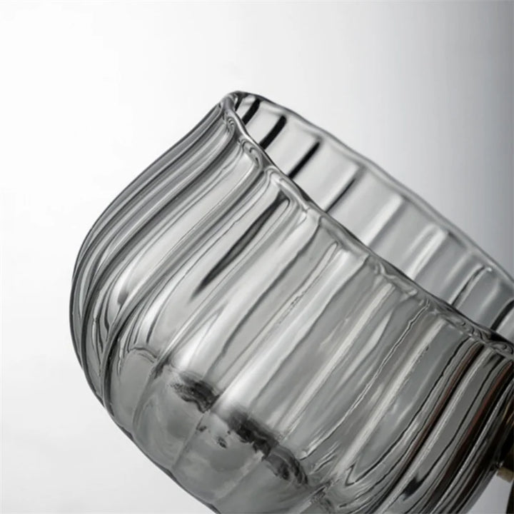 Modern home decor clear textured glass mug with a stylish wooden handle, 8 fl oz capacity.