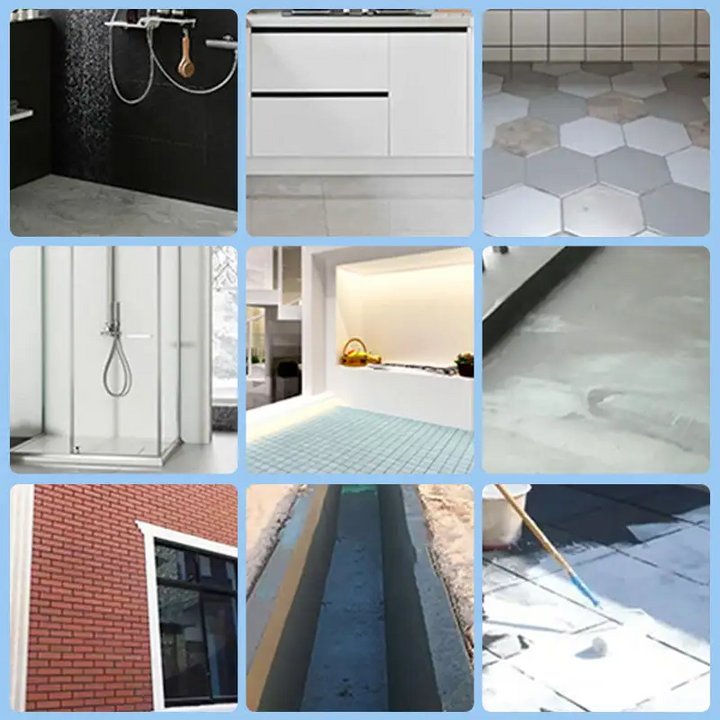 Transparent waterproof adhesive for walls & floors. Creates a clear leak proof, mold proof barrier for home protection.