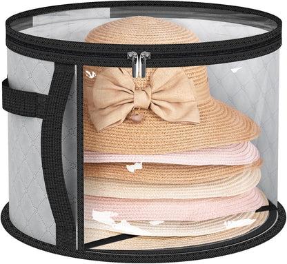 Clear wide-brim hat storage case, dustproof & portable. Perfect hat organizer for travel & home accessory storage.