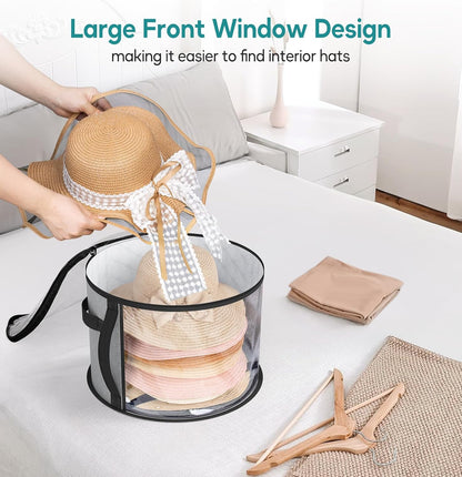Large clear hat storage case for wide-brim hats. Dustproof organizer for home organization & accessory storage.