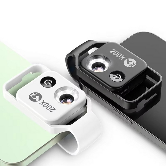 Clip-on 200X smartphone microscope lens, perfect for exploring tiny details, scientific study & macro photography.