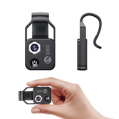 Universal clip-on 200X zoom microscope lens for smartphones, enhancing mobile photography & detailed inspection.