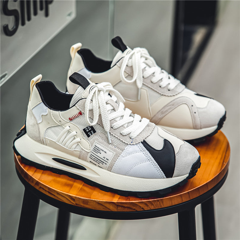 Retro athletic mens sneakers, multicolor panels, skate-inspired design for modern streetwear.