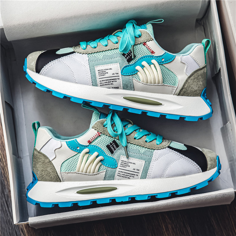 Bold multicolor mens retro sneakers, athletic, skate-inspired, perfect for Y2K fashion.