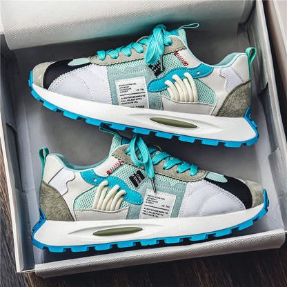 Bold multicolor mens retro sneakers, athletic, skate-inspired, perfect for Y2K fashion.