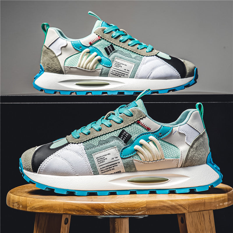 Mens retro athletic sneakers, bold Y2K design, comfortable urban footwear for streetwear.