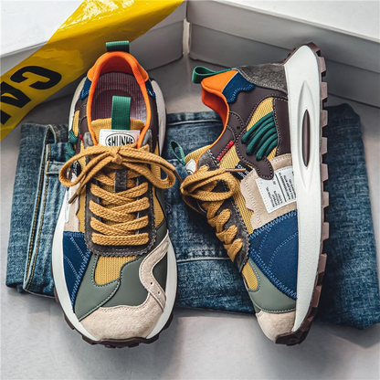 Mens retro athletic sneakers, multicolor, durable & comfortable for skate-inspired looks.