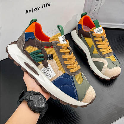Top view mens retro style athletic sneakers, lace-up, ideal for Y2K casual streetwear.