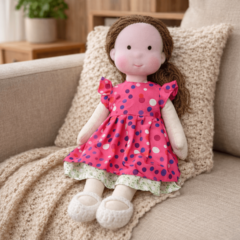 Kids' creative play Waldorf doll, a handmade cotton plush toy for imaginative minds.