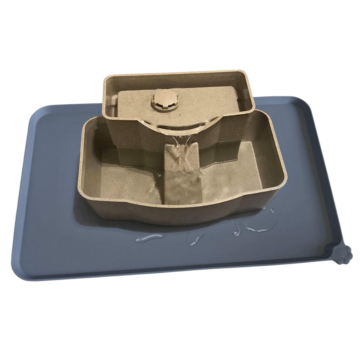 Modern grey pet feeding mat, waterproof & non-slip, a practical accessory for dog and cat feeding.