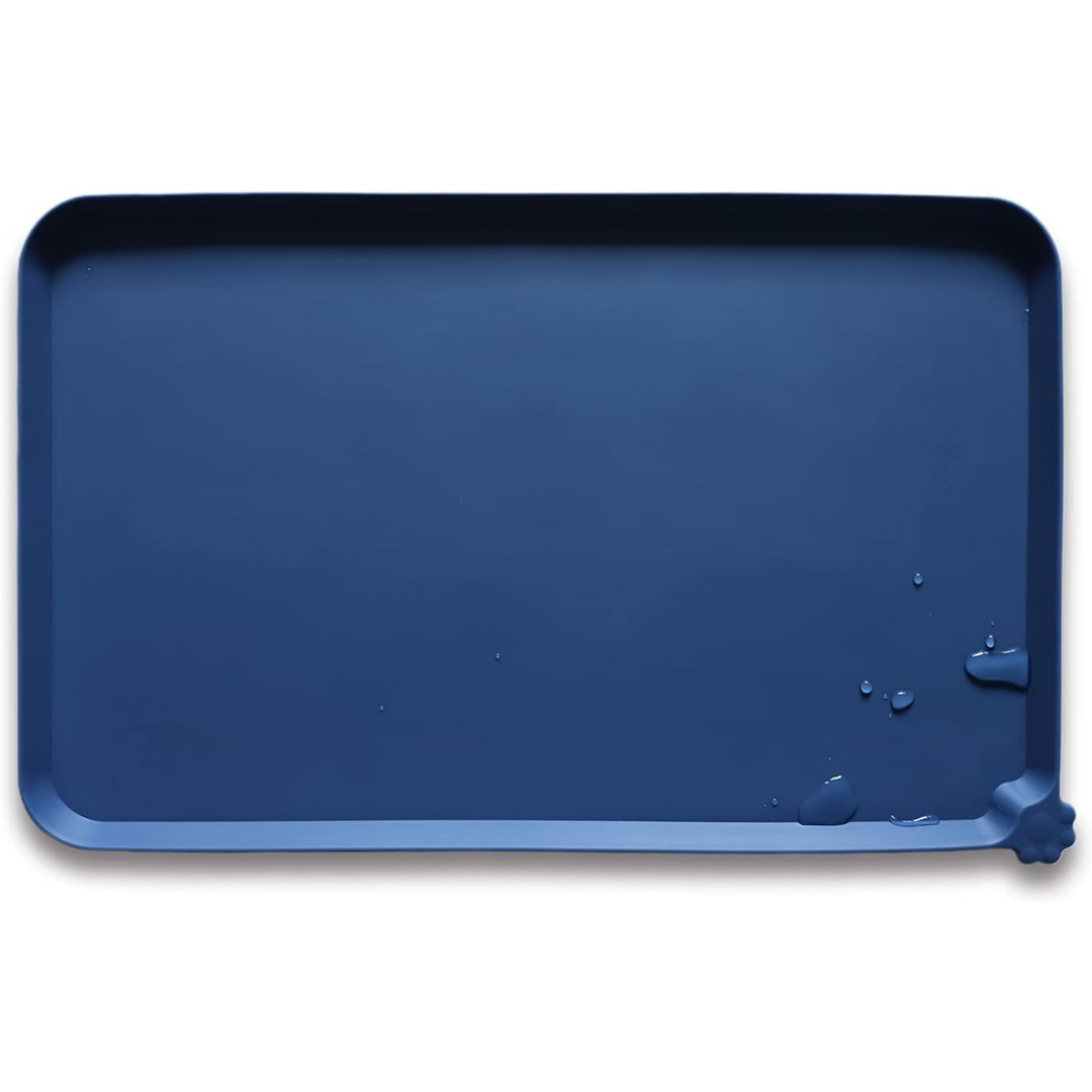 Durable pet feeding mat, waterproof & easy to wipe clean, perfect for messy eaters, dog & cat friendly.