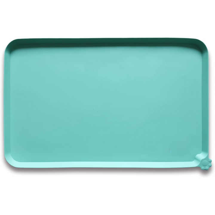 Stylish pet feeding mat, grey silicone, non-slip, spill-proof, ideal for modern pet homes.
