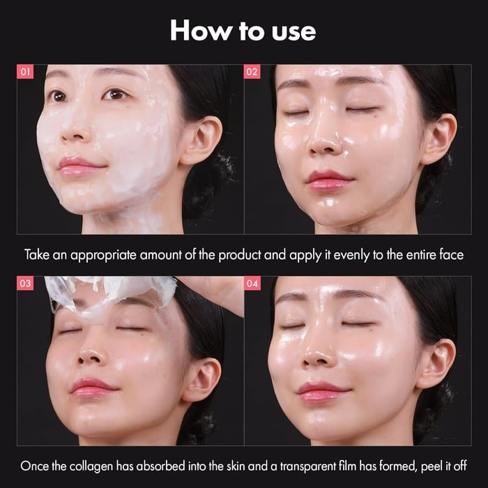 Applying Collagen Cream Face Mask for a youthful glow, firming, and radiant skin. Anti-aging Korean beauty.