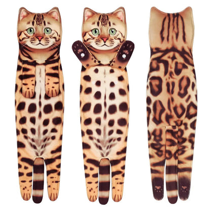 Soft and quick-drying hand towel with a playful cat design, ideal for cat enthusiasts.