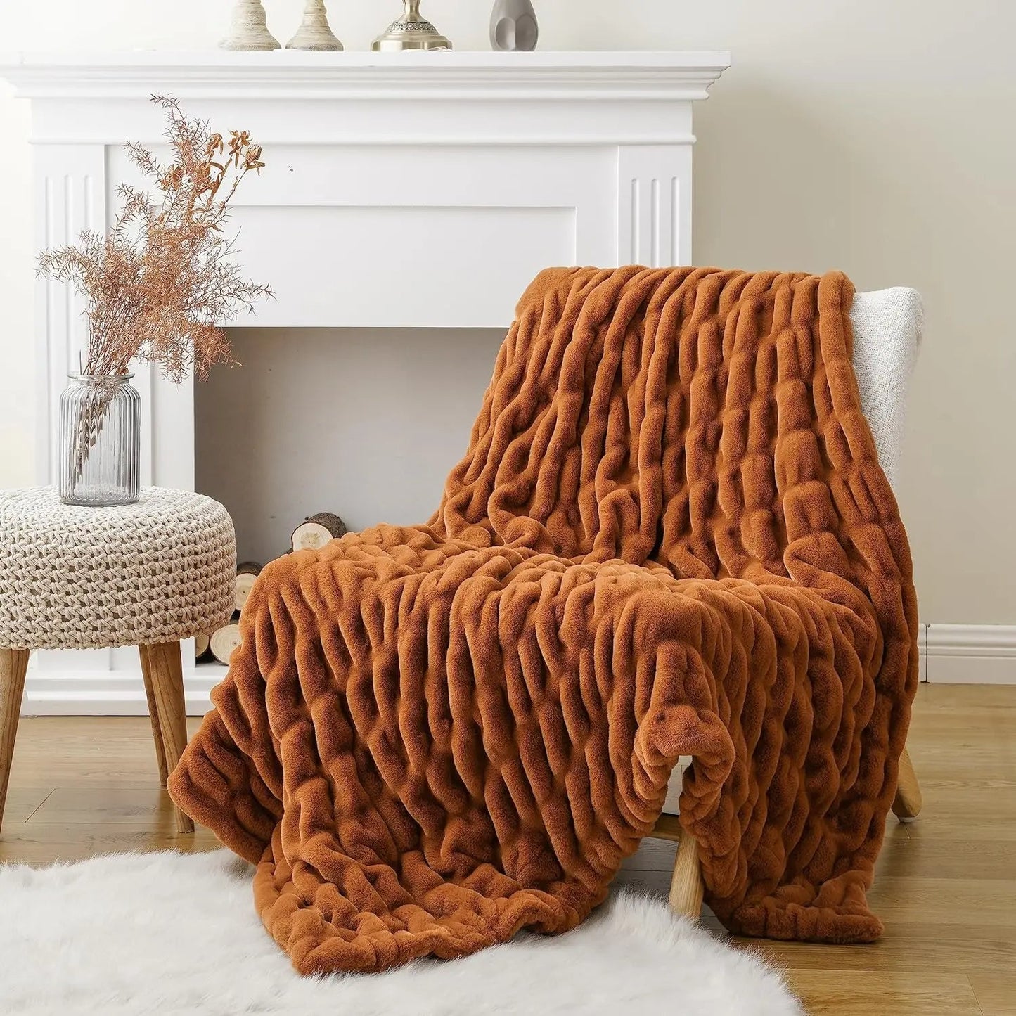 Premium faux fur throw blanket, designed for ultimate softness, warmth, & cozy home ambiance.
