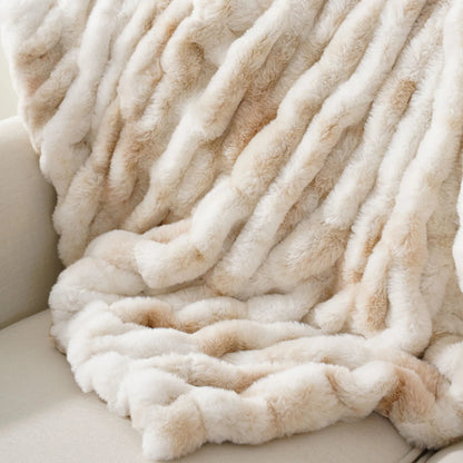 Luxurious faux rabbit fur blanket, perfect as a cozy, warm throw for ultimate relaxation.
