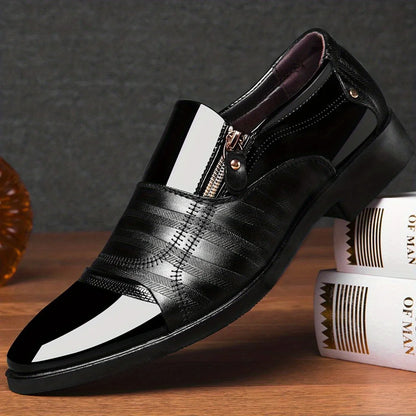 Elegant men's footwear: slip-on zip loafers with a sleek profile and comfortable sole.