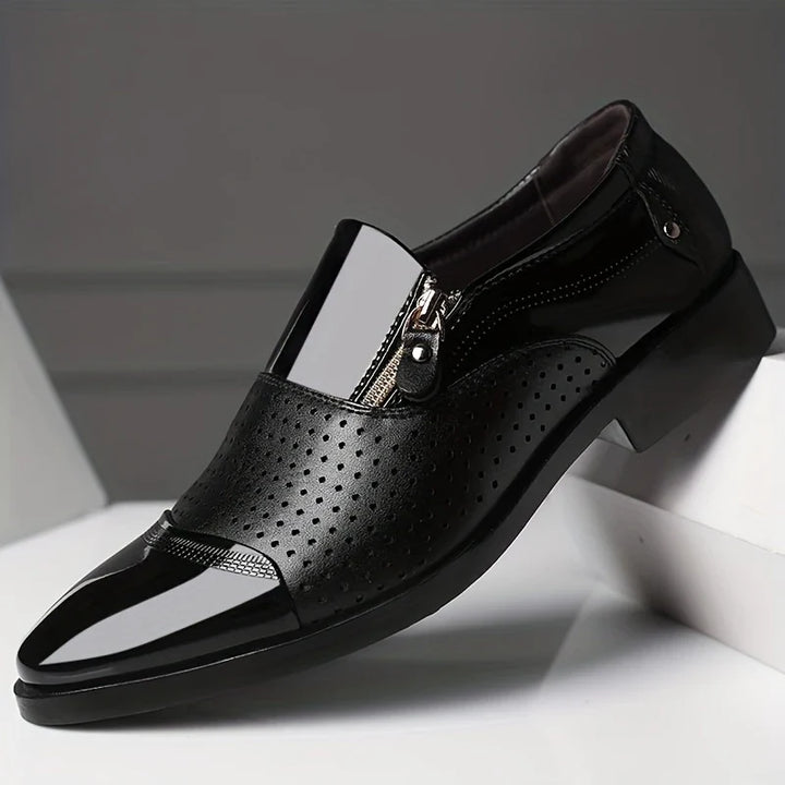 Men's dual-texture zip loafers for a sophisticated look, combining comfort & style.