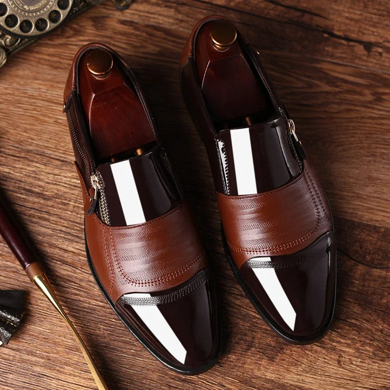 Sophisticated men's zip loafers, ideal as comfortable dress shoes or formal footwear.