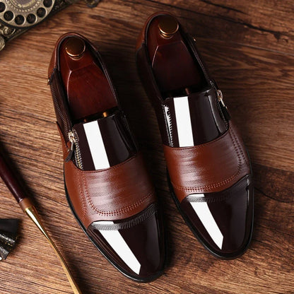 Sophisticated men's zip loafers, ideal as comfortable dress shoes or formal footwear.
