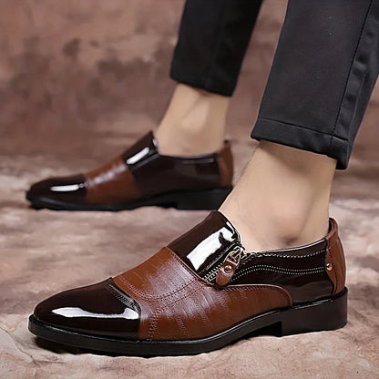 Stylish men's dual-texture loafers with a unique zip detail for modern fashion.