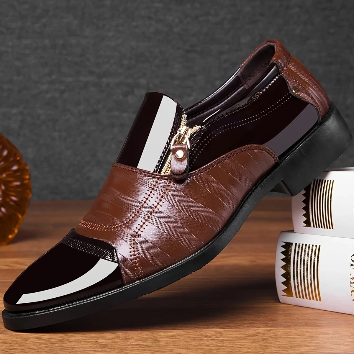 Polished men's zip dress shoes, perfect for formal occasions & sophisticated style.