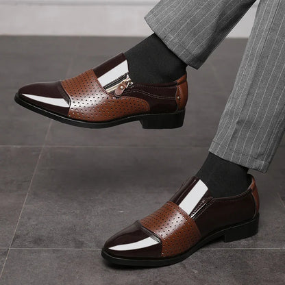 Comfortable men's formal footwear: black dual-texture zip loafers for a refined look.