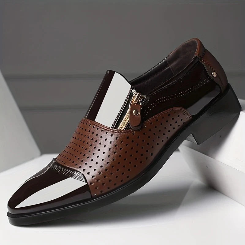 Men's fashion statement: sleek zip loafers, blending comfort and sophisticated design.