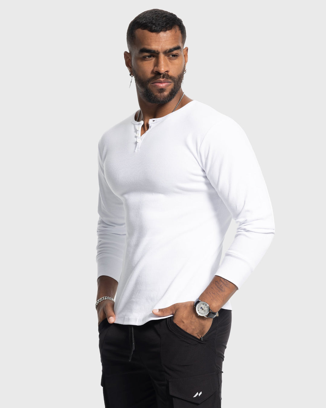 Men's ribbed long sleeve shirt, the Siena Henley, in a forest green shade.