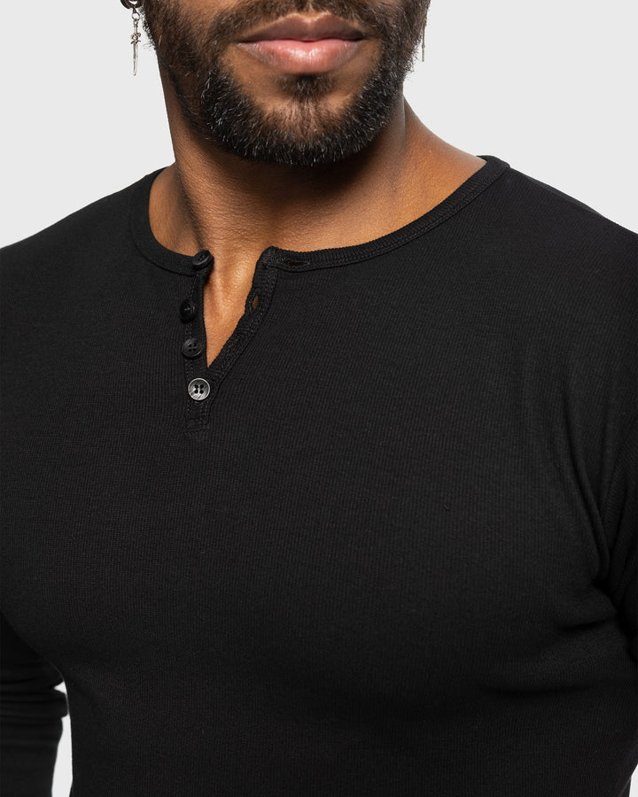 Elegant Men's Siena Ribbed Henley, combining athletic style with comfort.