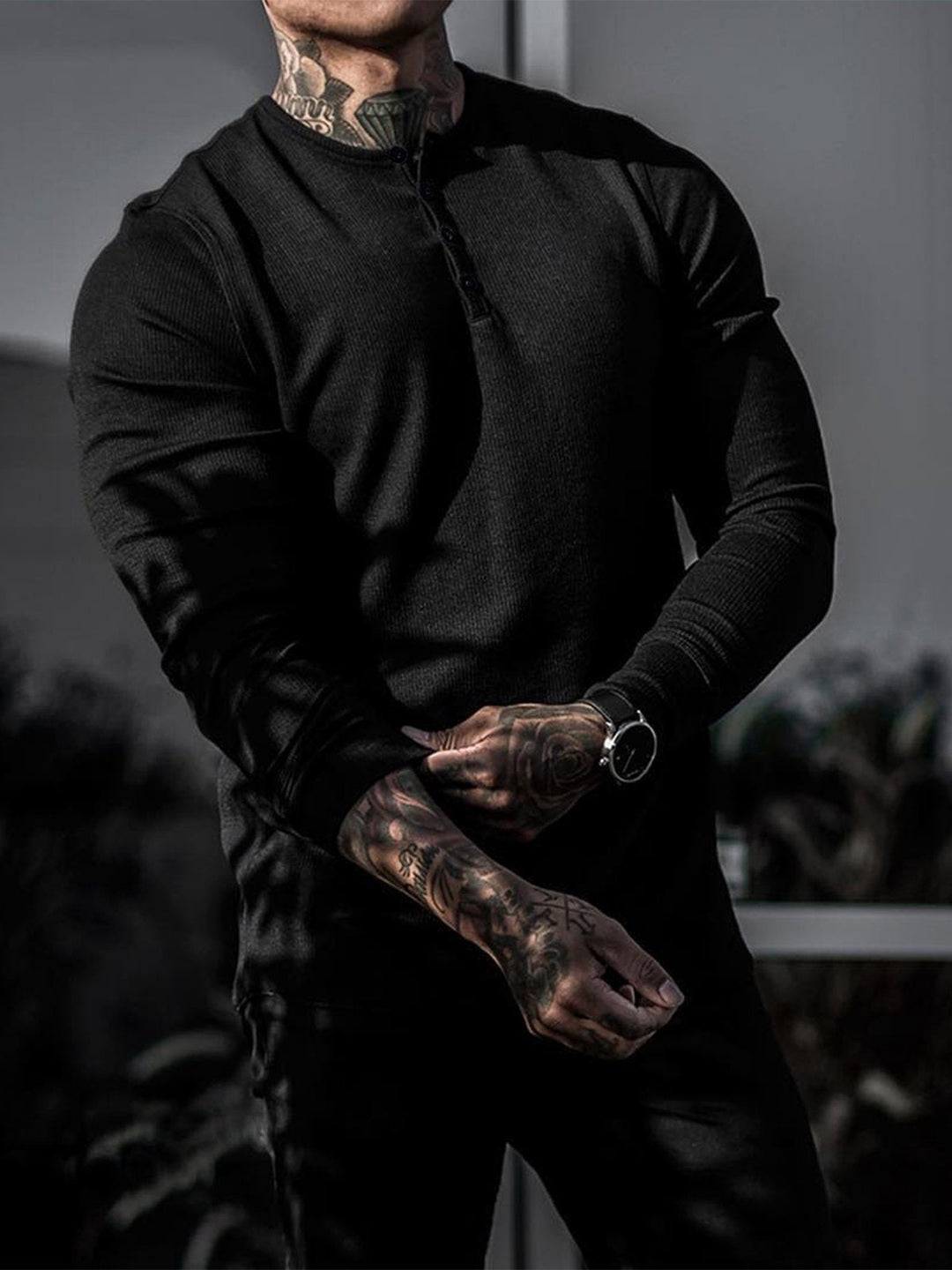 Everyday Men's Siena Ribbed Henley shirt, ideal for layering or solo wear.