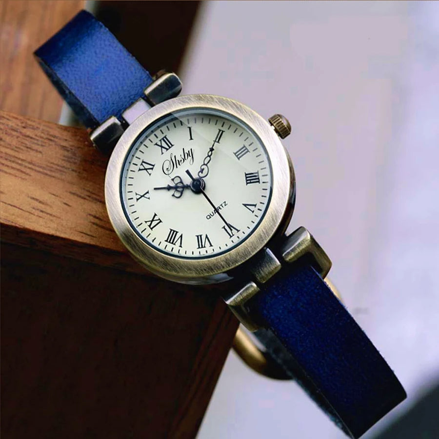 Women's fashion accessory: sophisticated quartz watch with a distressed leather strap.