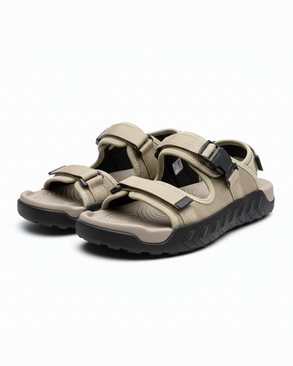 Close-up: TerraGlide men's adventure sandals, rugged design for multi-terrain outdoor comfort.