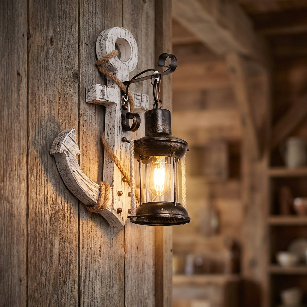 Coastal anchor wall sconce by NautiGlow. Nautical LED light for maritime home decor ambiance.