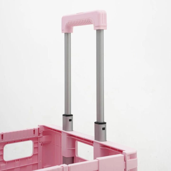 Robust rolling storage crate, collapsible & equipped with stair climber wheels for tough terrain