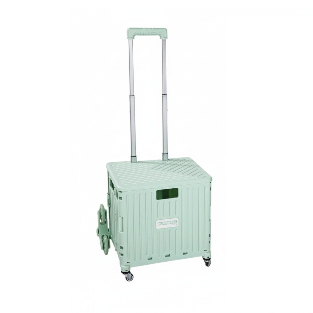 Folding utility cart for camping, featuring robust swivel wheels for smooth transport