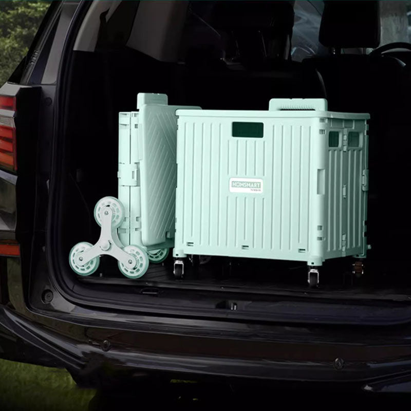 Heavy-duty rolling storage crate, excellent for camping, with robust swivel wheel options