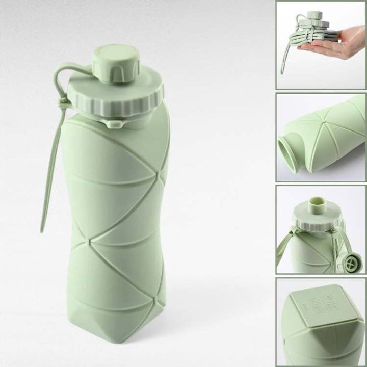 BPA-free collapsible silicone water bottle, compact and portable outdoor gear for travel.