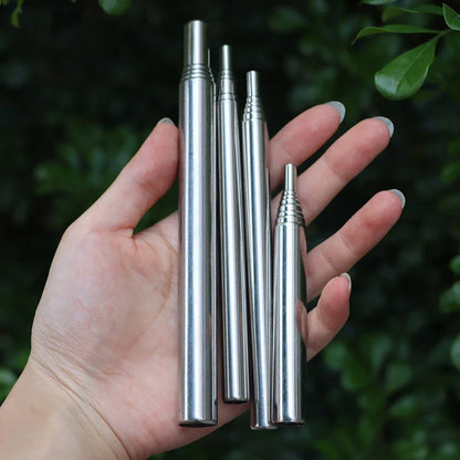 Ergonomic handle of a collapsed stainless steel fire starter tool, easy to carry camping