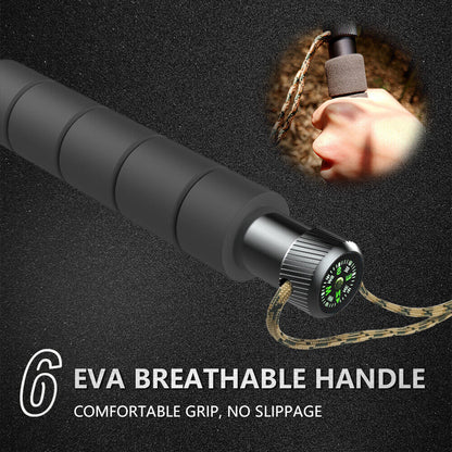 Adventure-ready black tactical walking stick, a crucial piece of survival gear & multi-tool